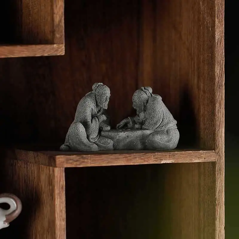 1PC Miniature Landscaping Decorations, Miniature People Figurines Chinese Elder Statues Playing Chess Landscape Miniature Bonsai