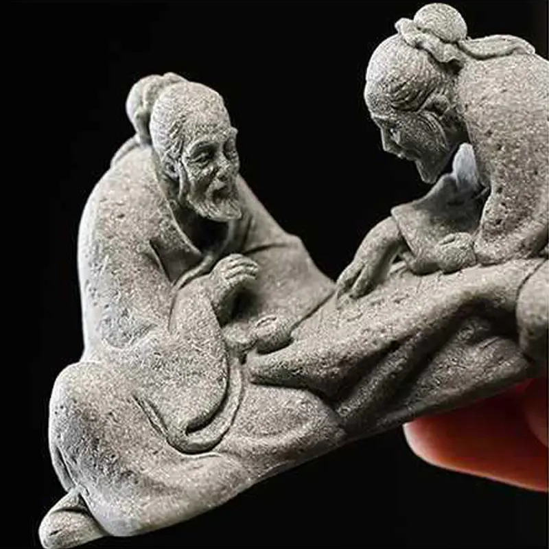 1PC Miniature Landscaping Decorations, Miniature People Figurines Chinese Elder Statues Playing Chess Landscape Miniature Bonsai