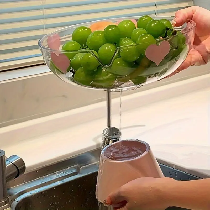 Plastic Fruit and Vegetable Draining Basket, Dual-Layer Strainer Bowl with Detachable Drip Catcher, Water Filter Basin