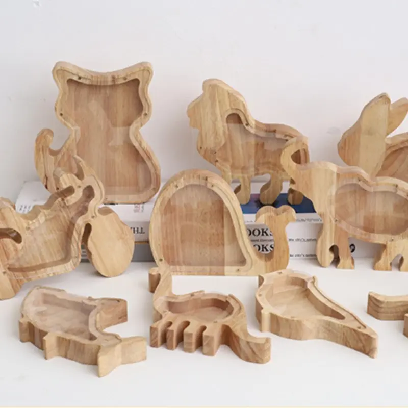 1 Pcs Creative Wooden Cartoon Animal Piggy Bank Money Boxes Storage Kids Toys Geometric Ornaments For Children Home Decoration