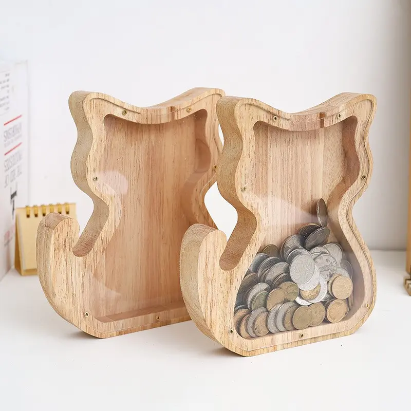 1 Pcs Creative Wooden Cartoon Animal Piggy Bank Money Boxes Storage Kids Toys Geometric Ornaments For Children Home Decoration