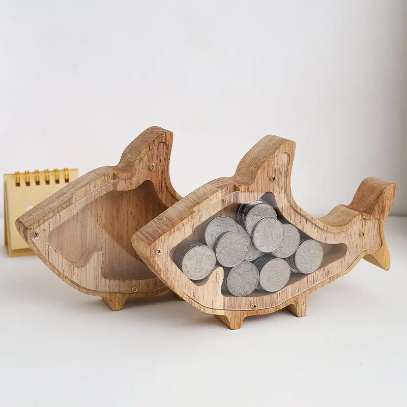 1 Pcs Creative Wooden Cartoon Animal Piggy Bank Money Boxes Storage Kids Toys Geometric Ornaments For Children Home Decoration