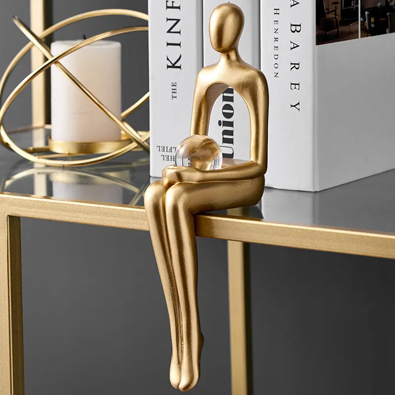 Gold Home Decor Thinker Statues Bookshelf Sculpture Decorations For Living Room Modern Figurines Shelf Table Desk Decor