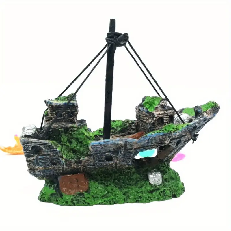1PC Aquarium Fish Tank Landscape landscaping Pirate Wreck Ship Decor Resin Boat Ornament  Accessories  Decoration