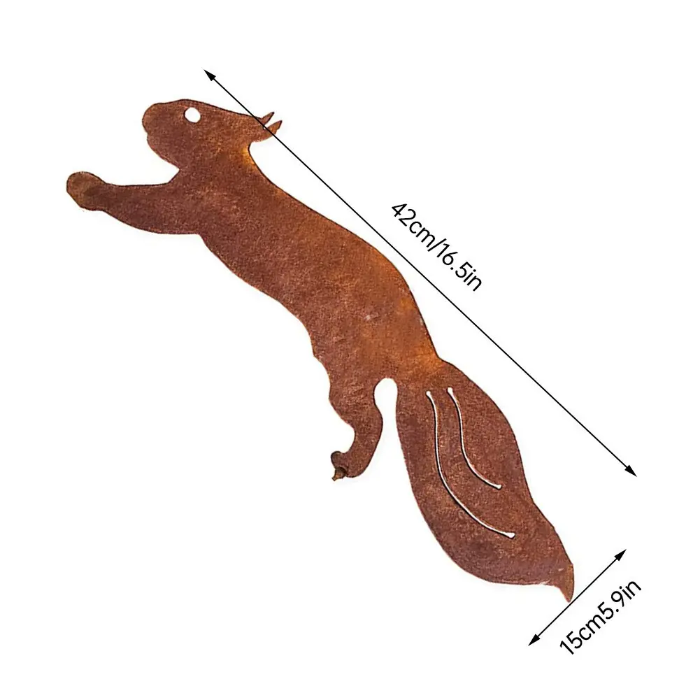 Rusty Squirrel Sitting Tree Stake Patina Decoration Metal Rust Garden As Figure