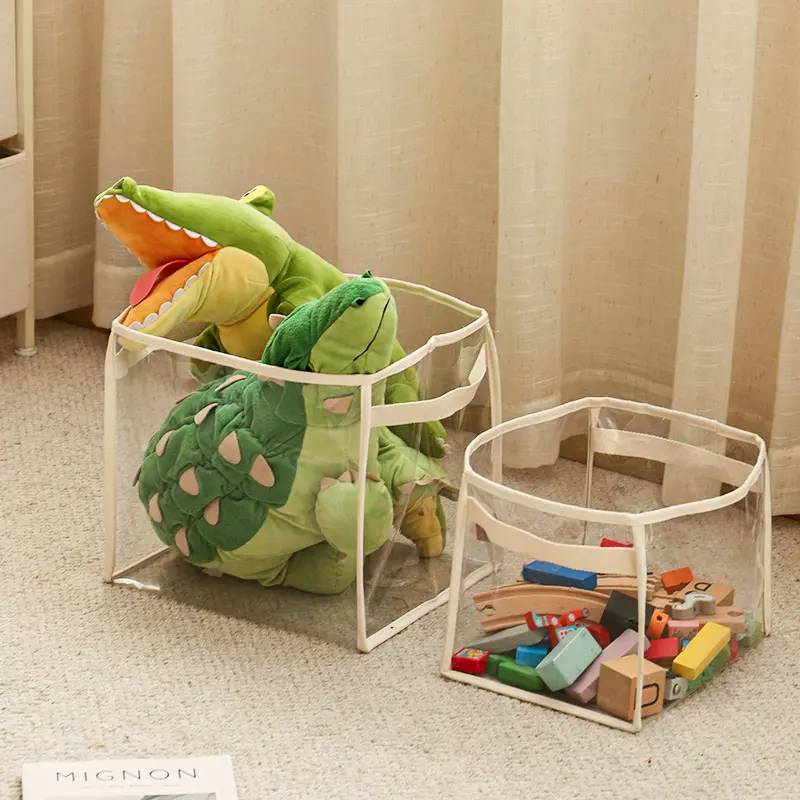 Transparent Storage Box Family's Toys Storage Basket Plush Toys Large-capacity Household Portable Folding Book Storage