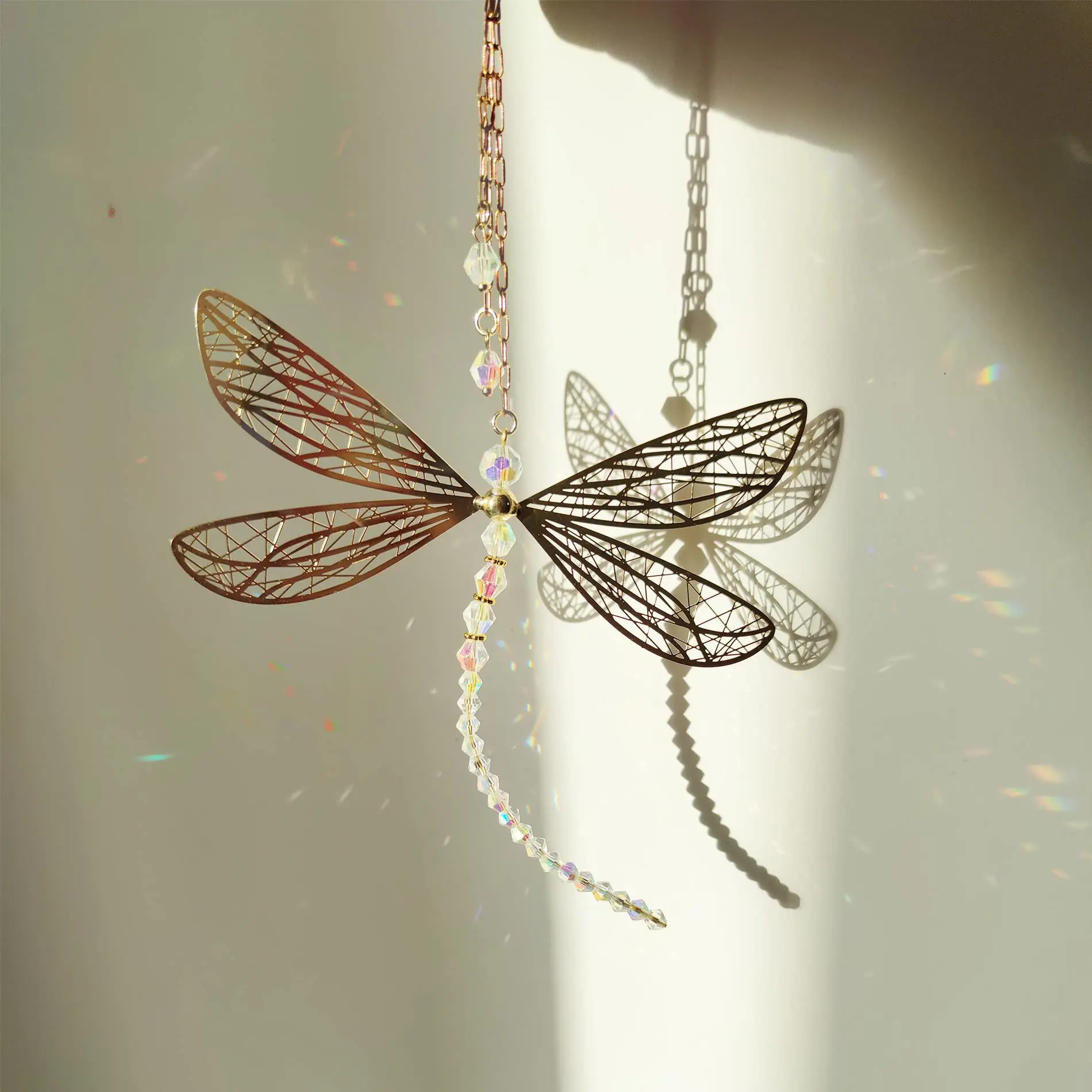 Creative Metal Wing Dragonfly Crystal Suncatcher Garden Wind Chimes Butterfly Home Decor Window Car Ornaments