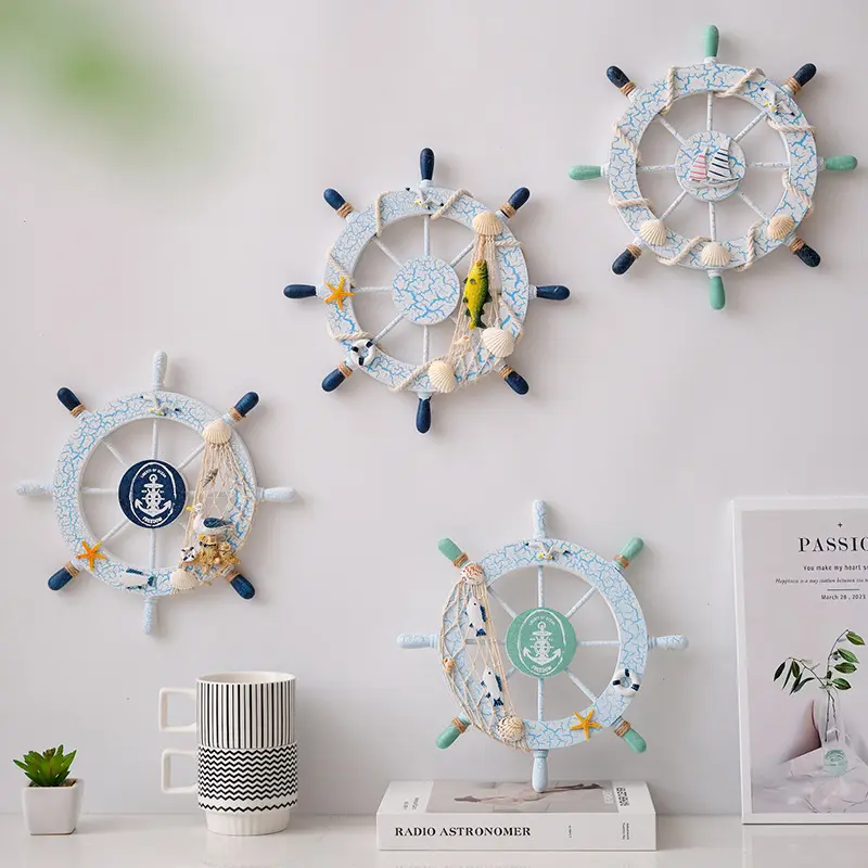 Mediterranean Ship Rudder Decoration Nautical Boat Wheel Helm Wooden Craft Home Living Room Decoration Accessories