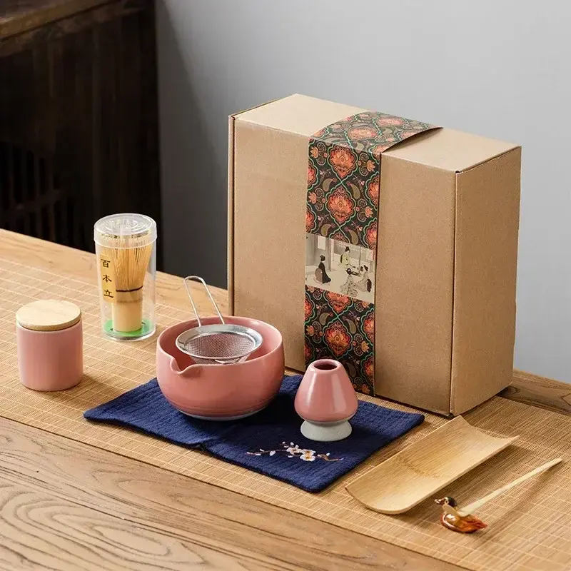 9PCS Japanese Matcha Set with Ceramic Bowl Bamboo Matcha Whisk and Tea Scoop for Tea Lovers Gifts Tea-Making Tools Accessories