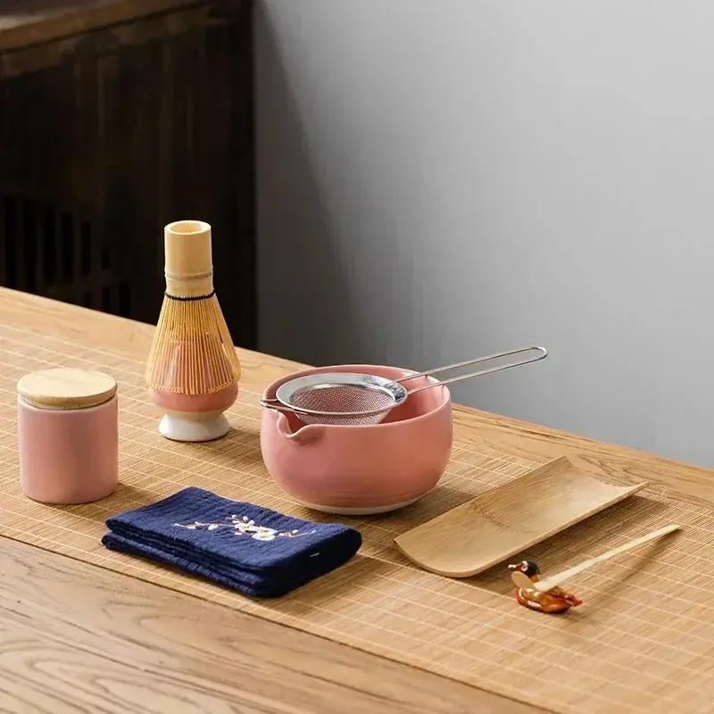 9PCS Japanese Matcha Set with Ceramic Bowl Bamboo Matcha Whisk and Tea Scoop for Tea Lovers Gifts Tea-Making Tools Accessories
