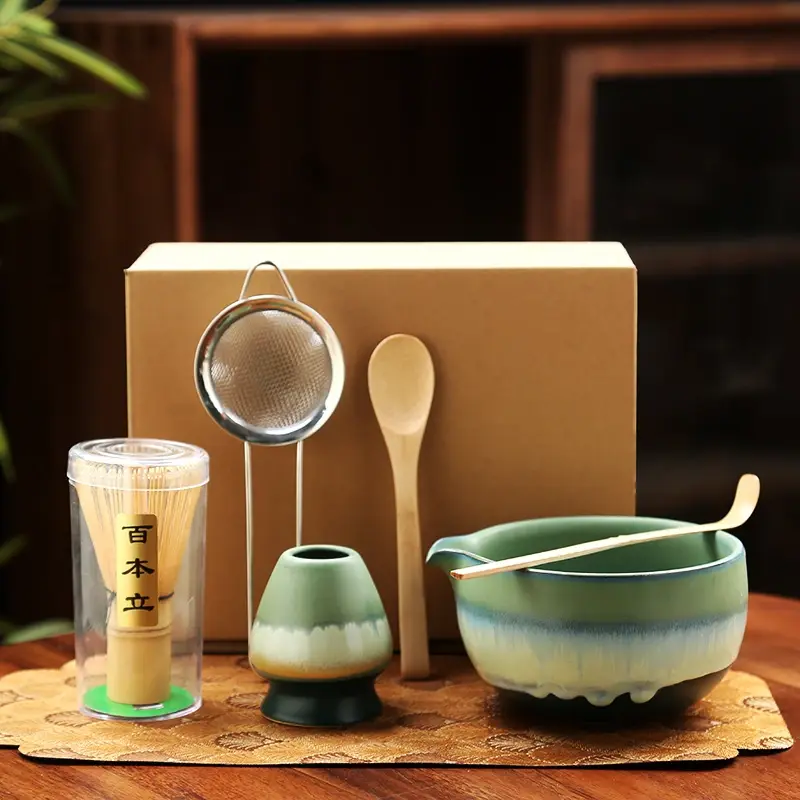 6PCS Matcha Tea Set Ceramic Matcha Bowl Bamboo Whisk Scoop Teaspoon for Tea Lovers Beverage Shop DIY Tea-Making Tools