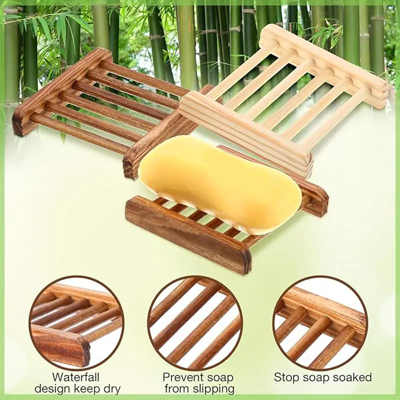 10/20/50 Piece Home Wood Soap Holder, Bathroom Wooden Soap Storage Rack Case, Self-Draining Hand Craft Wood Soap Tray