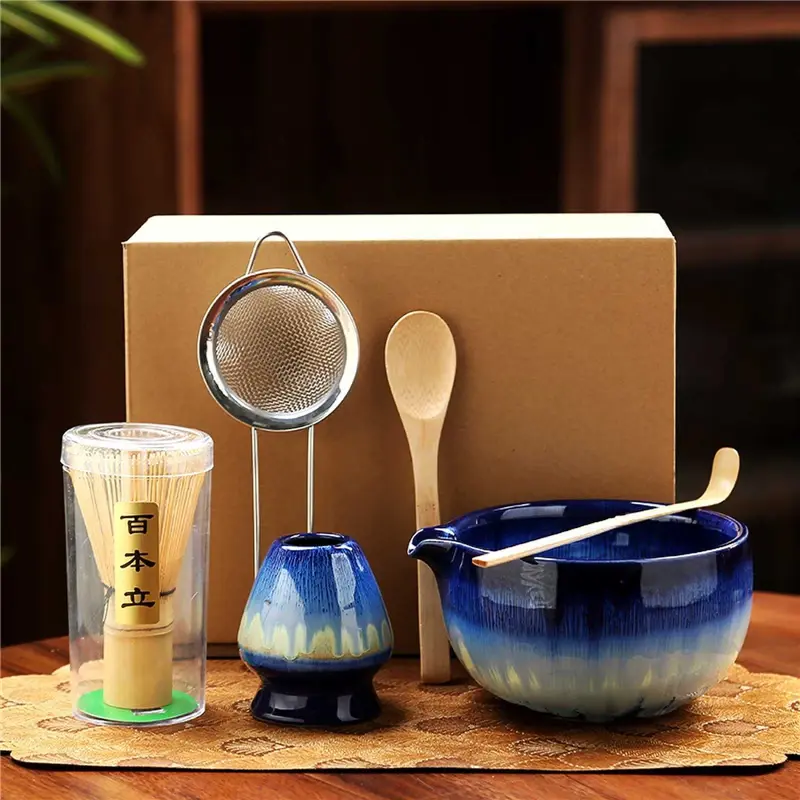 6PCS Matcha Tea Set Ceramic Matcha Bowl Bamboo Whisk Scoop Teaspoon for Tea Lovers Beverage Shop DIY Tea-Making Tools