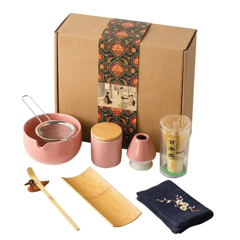 9PCS Japanese Matcha Set with Ceramic Bowl Bamboo Matcha Whisk and Tea Scoop for Tea Lovers Gifts Tea-Making Tools Accessories