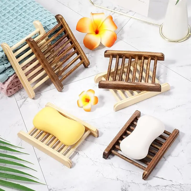 10/20/50 Pcs Wood Soap Holder Bulk Bathroom Wooden Soap Dish Tray Wood Soap Saver Hand Craft Bathtub Self Draining Dish for Soap
