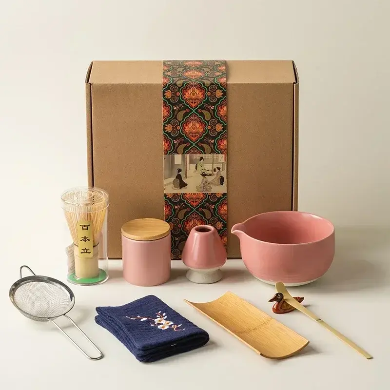 9PCS Japanese Matcha Set with Ceramic Bowl Bamboo Matcha Whisk and Tea Scoop for Tea Lovers Gifts Tea-Making Tools Accessories