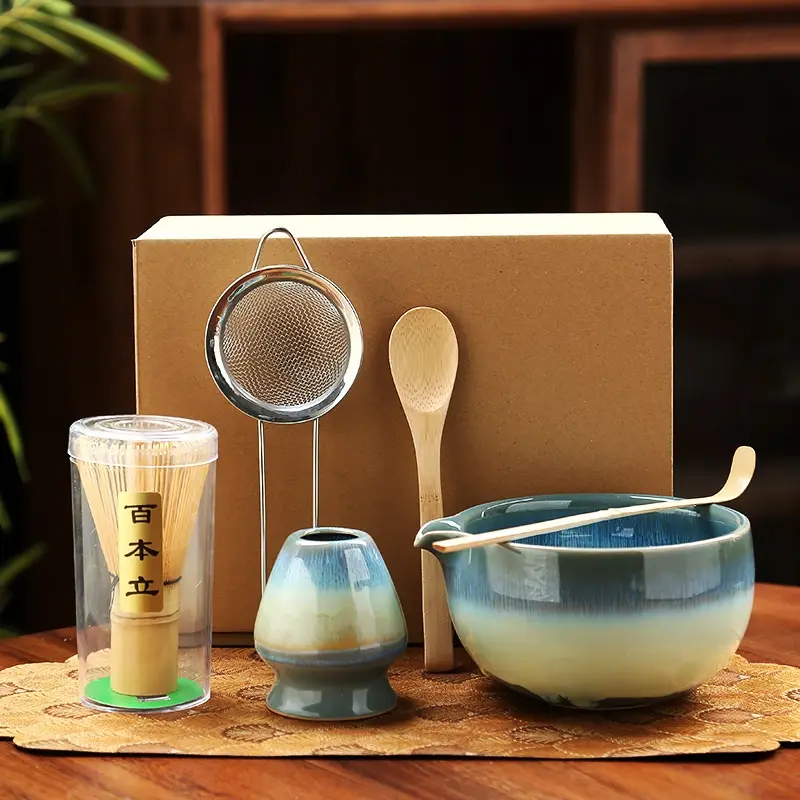 6PCS Matcha Tea Set Ceramic Matcha Bowl Bamboo Whisk Scoop Teaspoon for Tea Lovers Beverage Shop DIY Tea-Making Tools