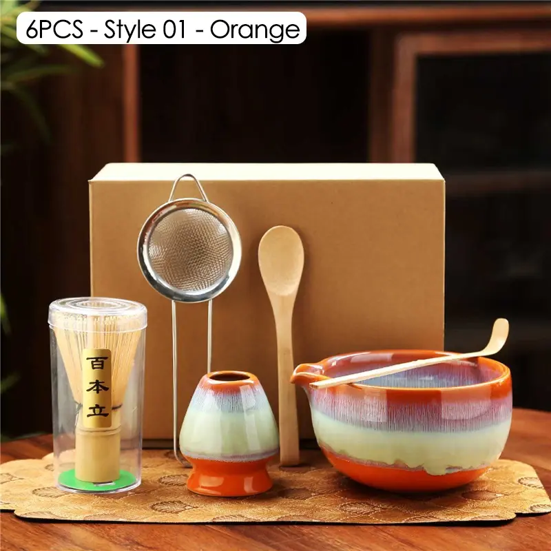 6PCS Matcha Tea Set Ceramic Matcha Bowl Bamboo Whisk Scoop Teaspoon for Tea Lovers Beverage Shop DIY Tea-Making Tools
