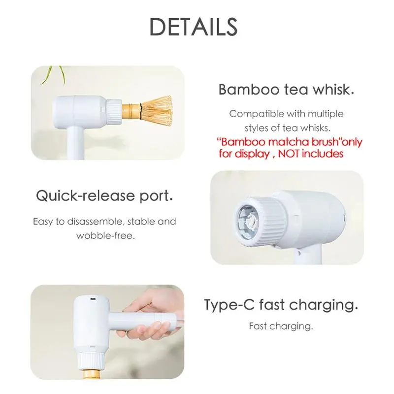 Electric Matcha Whisk 3 Gears Adjustable Rechargeable Quickly Whisking Matcha Blender for Home Beverage Shop Tea-Making Tools