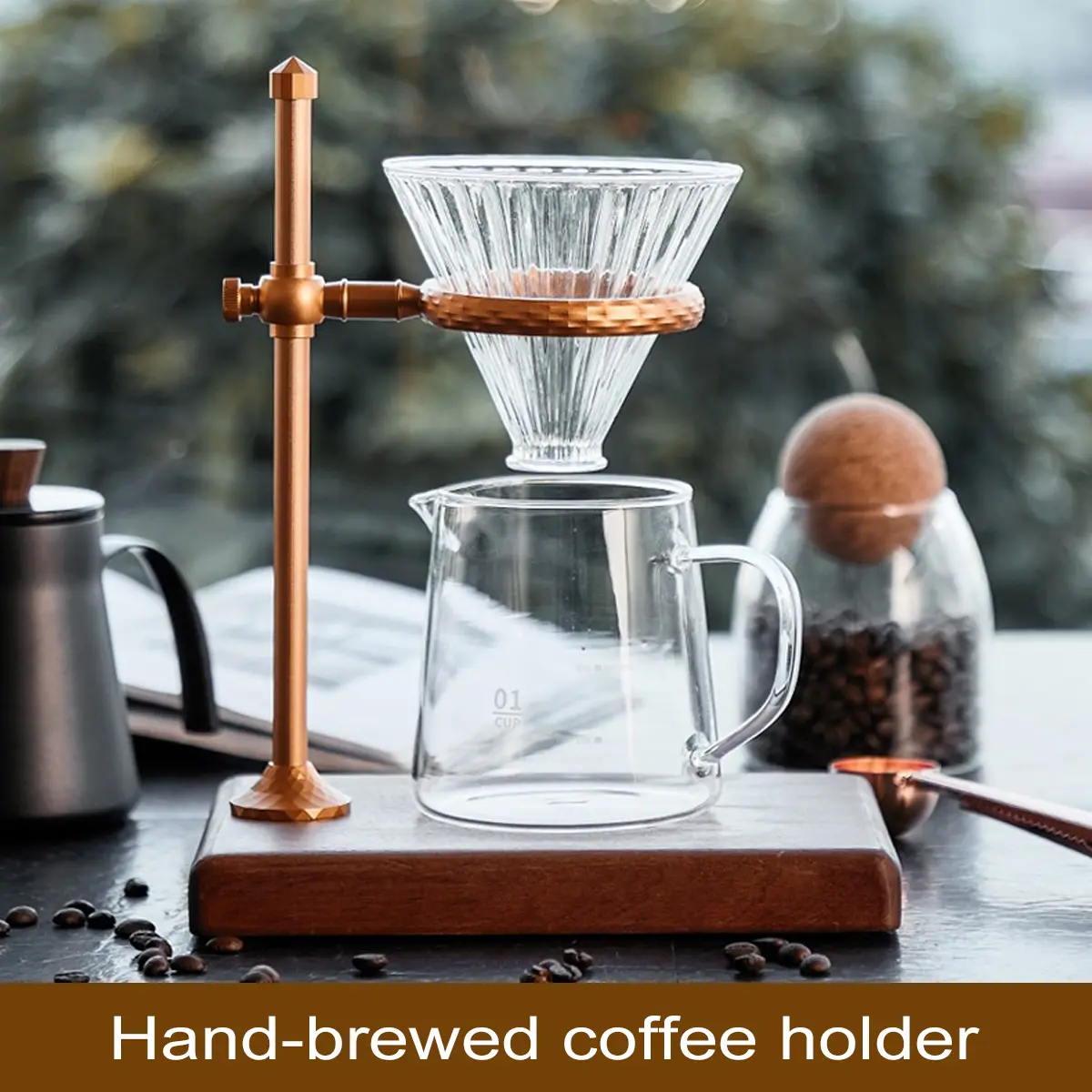 Adjustable Height Coffee Hand Brewing Stand With Vintage Wooden Base Rack Dripper Filter Cup Holder for Manual Brewing