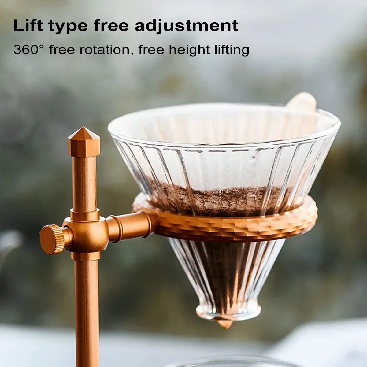 Adjustable Height Coffee Hand Brewing Stand With Vintage Wooden Base Rack Dripper Filter Cup Holder for Manual Brewing