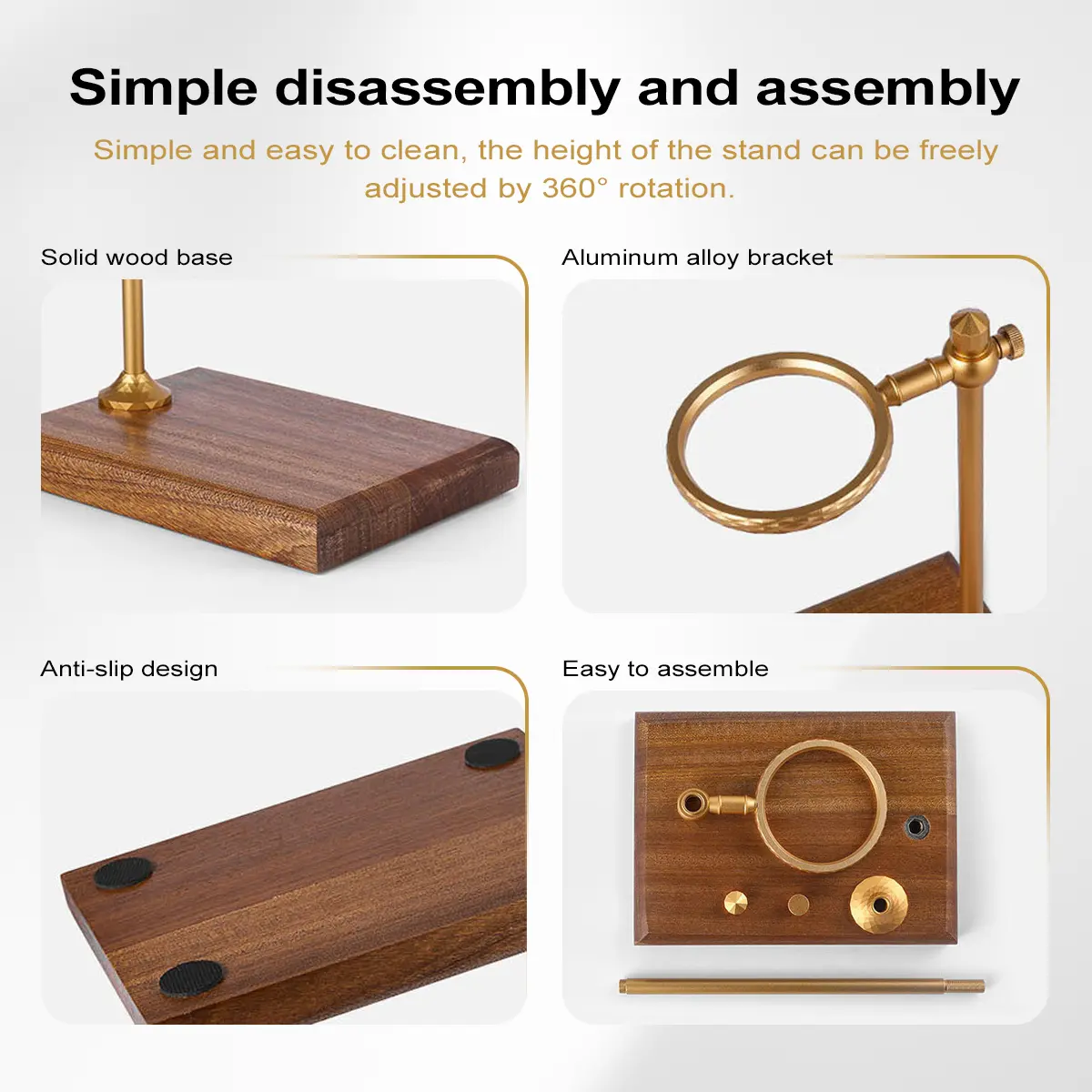 Adjustable Height Coffee Hand Brewing Stand With Vintage Wooden Base Rack Dripper Filter Cup Holder for Manual Brewing