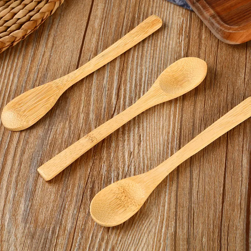 10/20/50/100pcs Bamboo Wooden Spoons Reusable Solid Bamboo Teaspoons Ice Cream Sugar Jam Honey Coffee Handmade Kitchen Utensils 