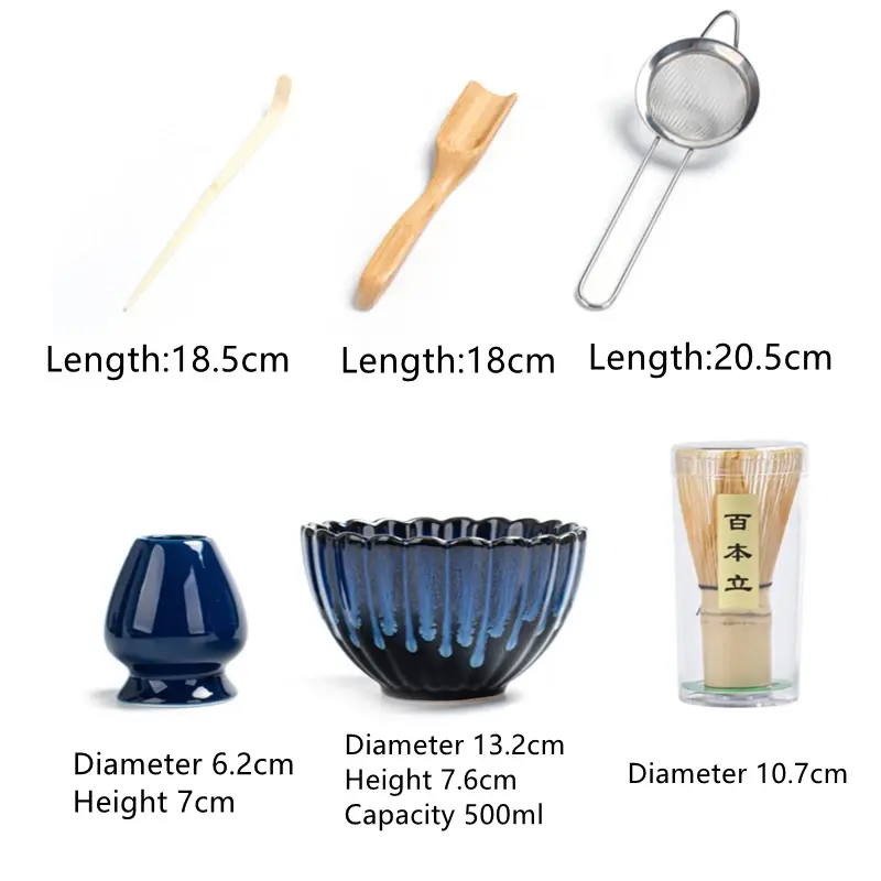 6 Pcs Japanese Bamboo Matcha Powder Whisk Teaspoon Ceramic Bowl Tranditional Tea Matcha Whisk Sets Home Tea-making Accessories
