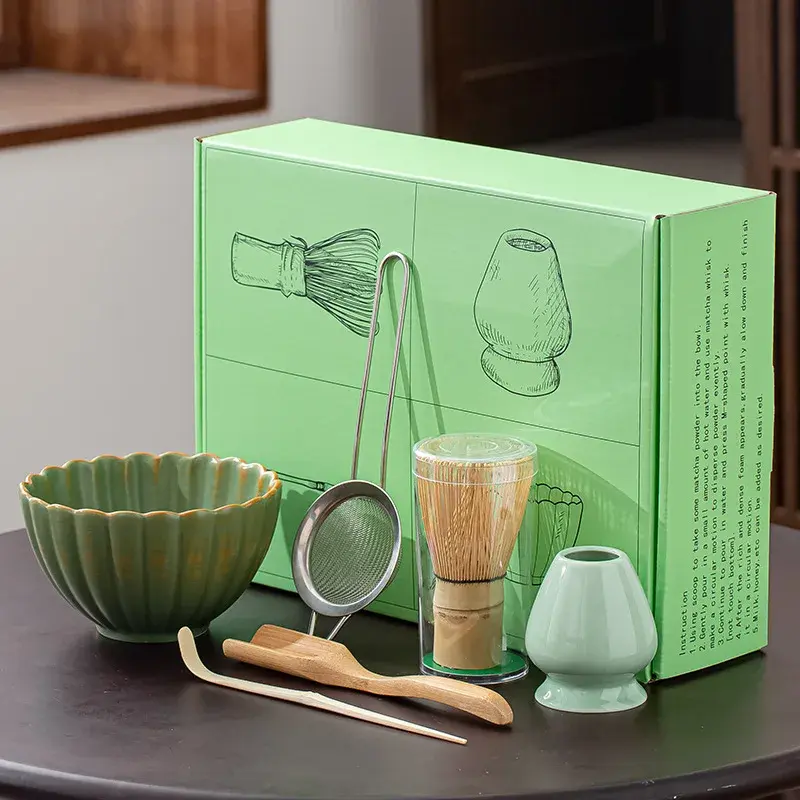6 Pcs Japanese Bamboo Matcha Powder Whisk Teaspoon Ceramic Bowl Tranditional Tea Matcha Whisk Sets Home Tea-making Accessories