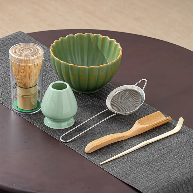 6 Pcs Japanese Bamboo Matcha Powder Whisk Teaspoon Ceramic Bowl Tranditional Tea Matcha Whisk Sets Home Tea-making Accessories