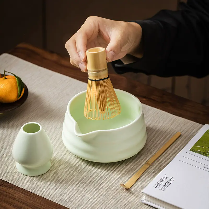 1/2Pcs Traditional Japanese Matcha Bowl and Whisk Holder Tea Bowl with Pouring Spout for Office Table Tea Ceremony Party Gift