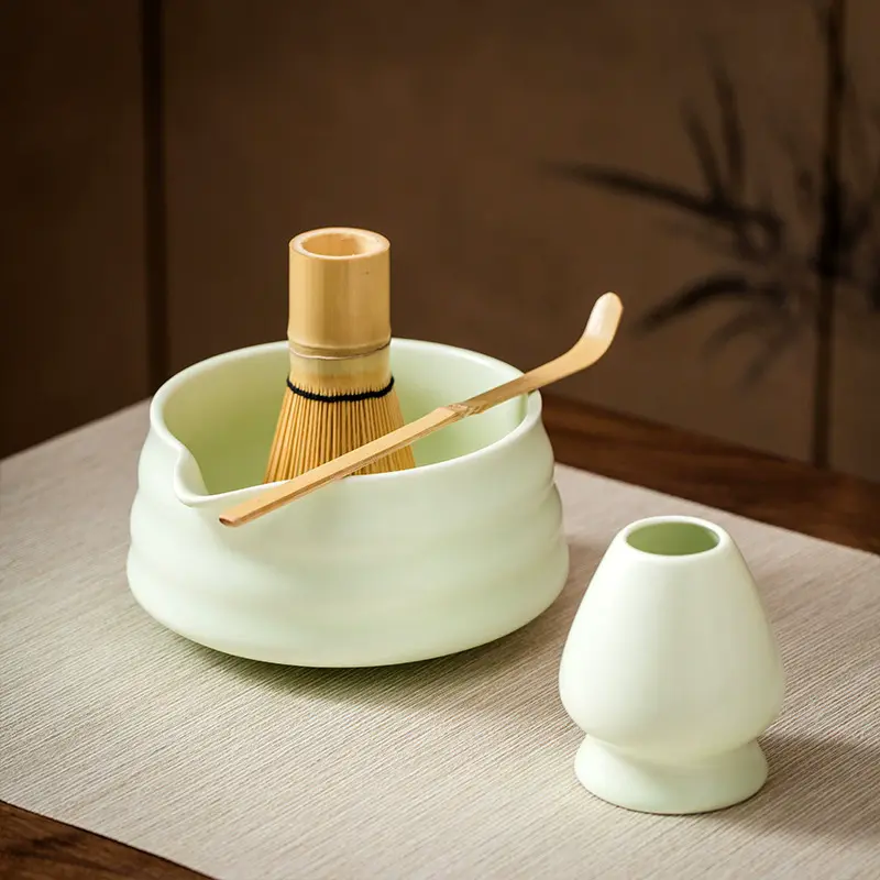 1/2Pcs Traditional Japanese Matcha Bowl and Whisk Holder Tea Bowl with Pouring Spout for Office Table Tea Ceremony Party Gift