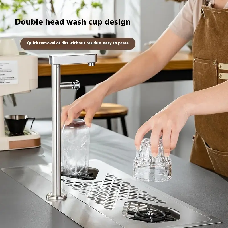 Stainless Steel Bar Pitcher Rinser Embedded Sink High Pressure Cup Washer Commercial Faucet Cafe Automatic Cleaning Cup Pusher