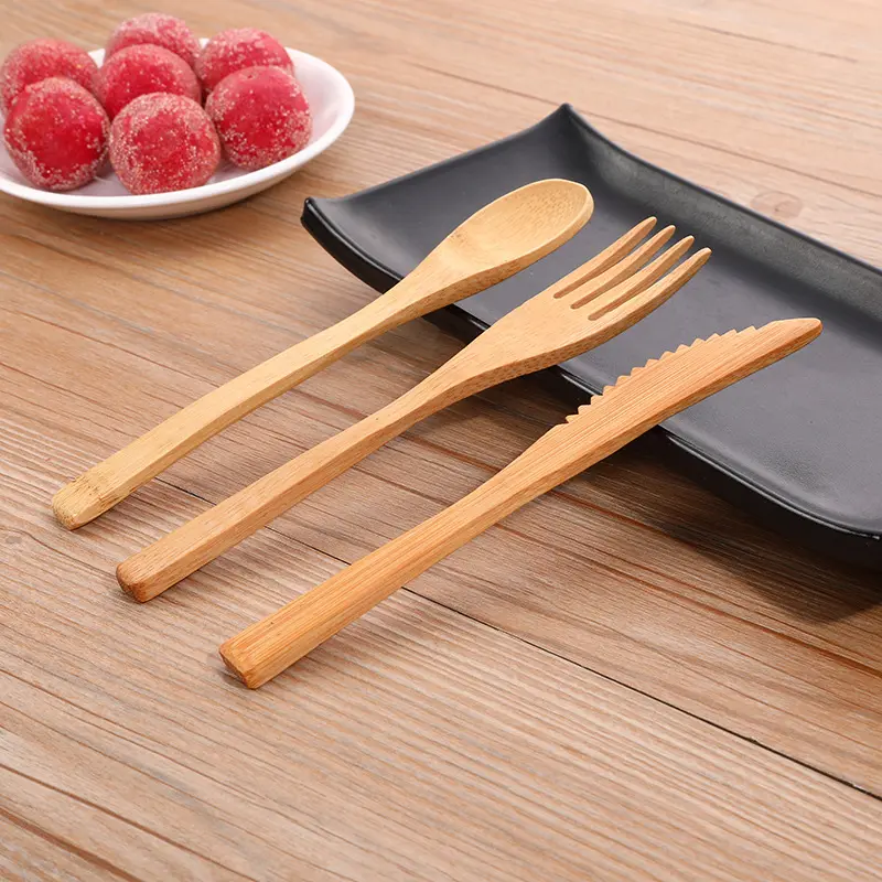 3pcs/set Bamboo Cutlery Set with Cutlery Bag Reusable Wooden Cutlery Fork Spoon Knife Set Tableware Nature bamboo Travel Set