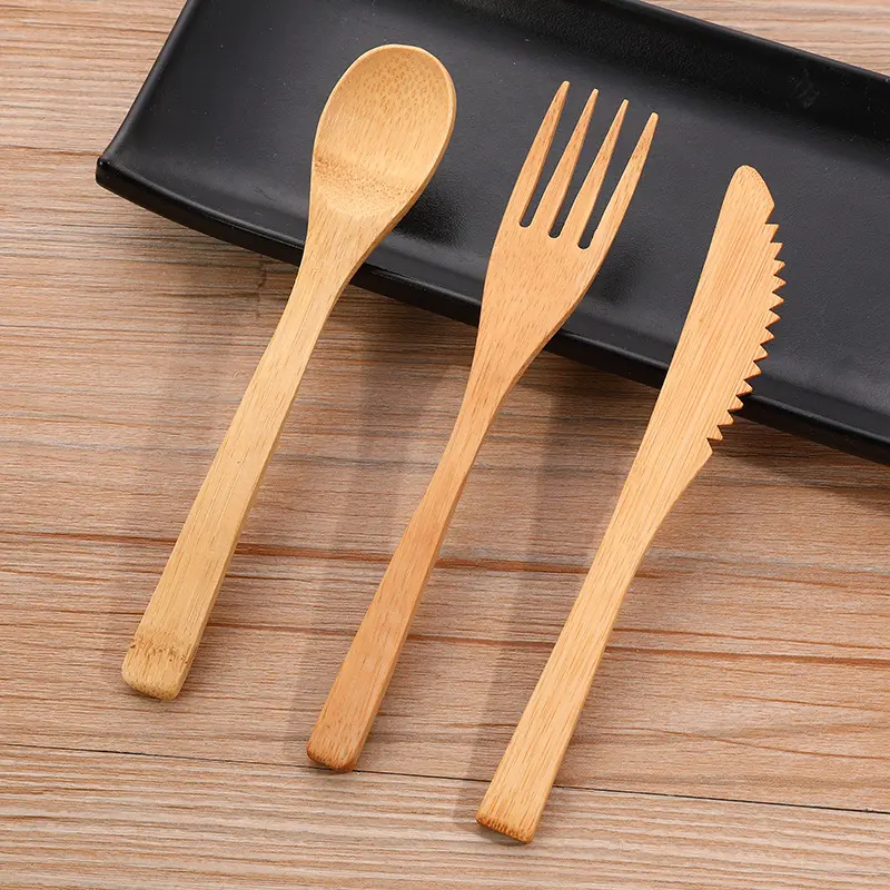 3pcs/set Bamboo Cutlery Set with Cutlery Bag Reusable Wooden Cutlery Fork Spoon Knife Set Tableware Nature bamboo Travel Set