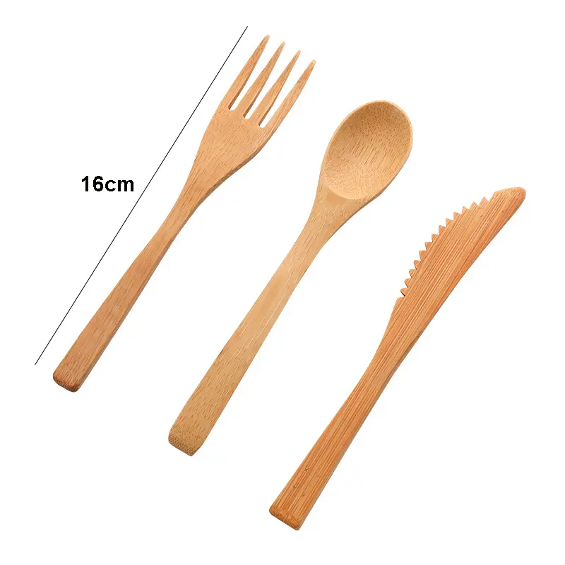 3pcs/set Bamboo Cutlery Set with Cutlery Bag Reusable Wooden Cutlery Fork Spoon Knife Set Tableware Nature bamboo Travel Set