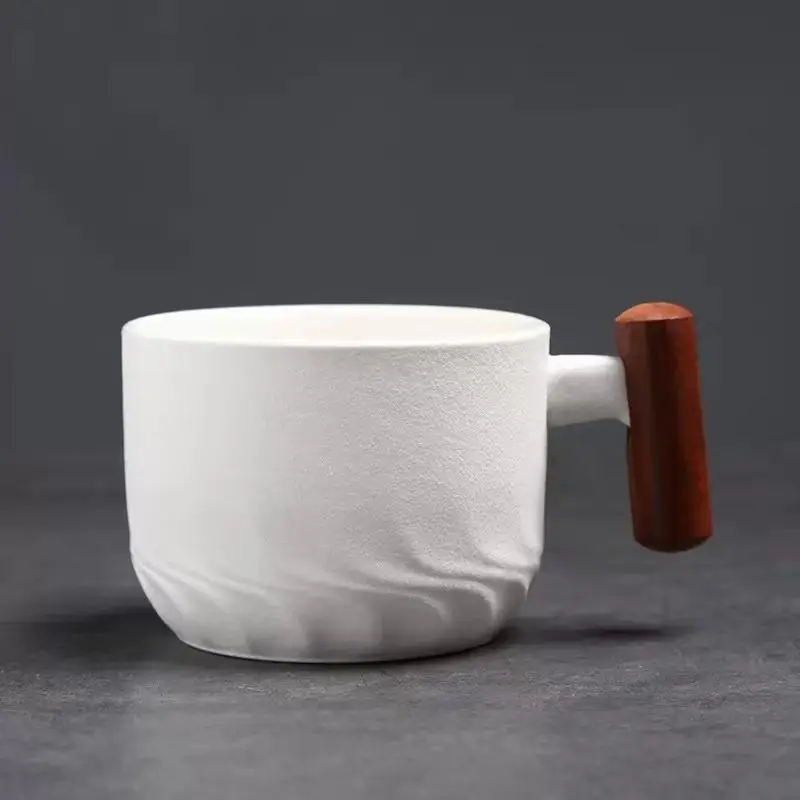 1-6PC Ceramic Retro Coffee Cup Office Water Cup Filter Tea Mug Wooden Handle Coffee Mug Handmade Tea Coffee Cup Birthday Gift