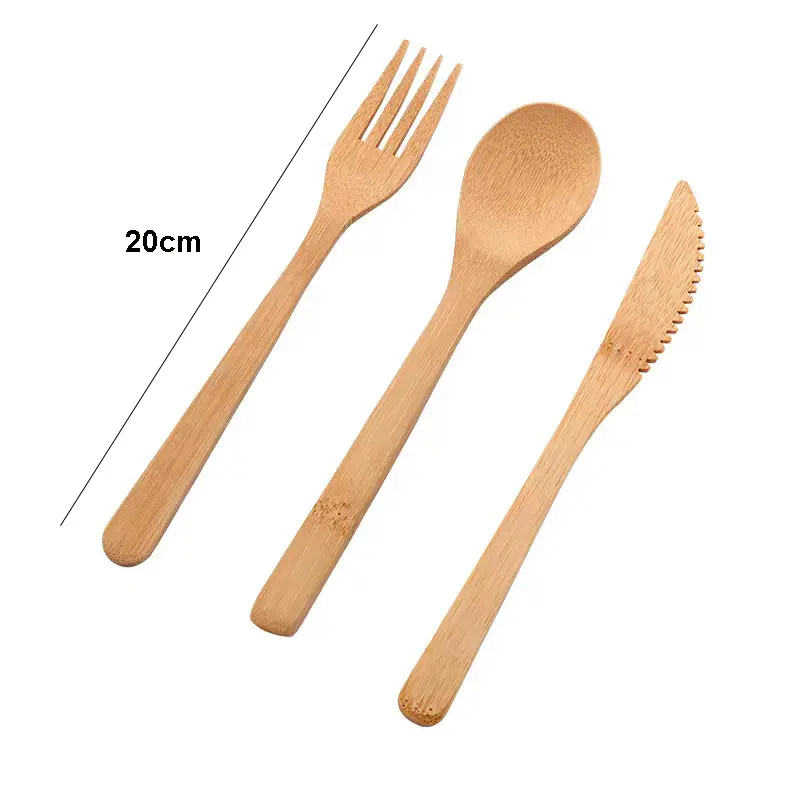 3pcs/set Bamboo Cutlery Set with Cutlery Bag Reusable Wooden Cutlery Fork Spoon Knife Set Tableware Nature bamboo Travel Set