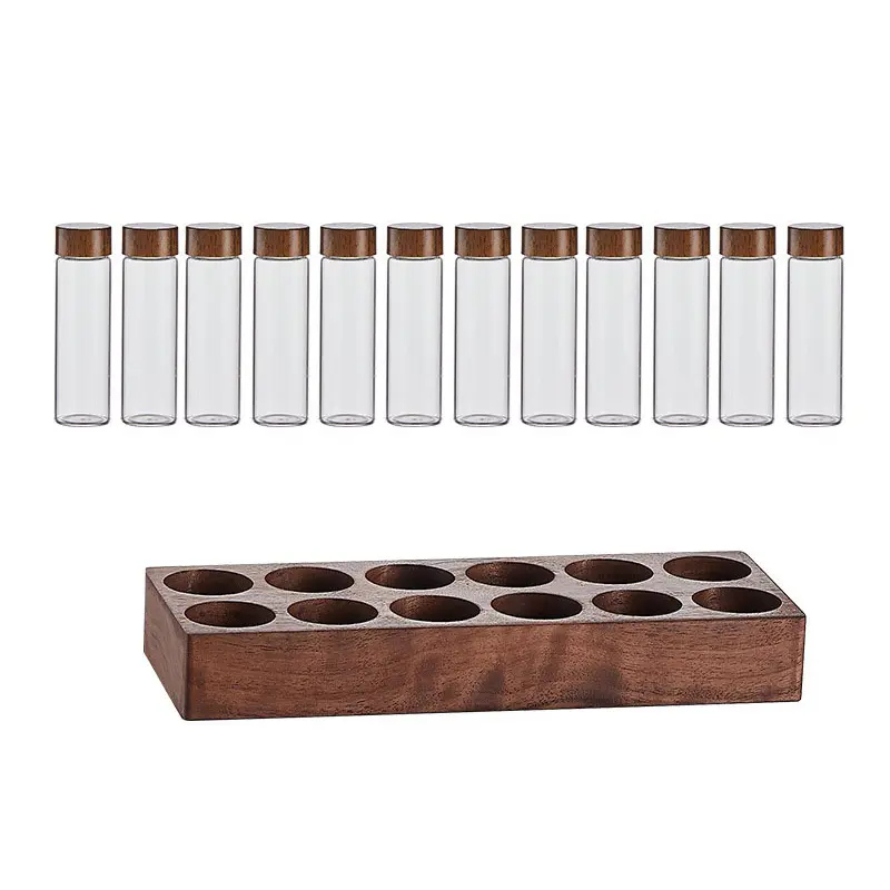 Coffee Beans Storage Container Display Rack Walnut Tea Tube Bottle Glass Espresso Coffee Accessories Tool Barista Coffeware Sets