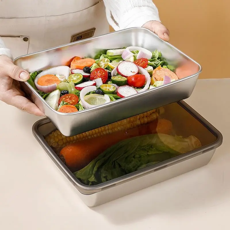 Stainless Steel Refrigerator Meat Storage Box Food Storage Containers with Lid Refrigerator Organizer Container Kitchen Storage