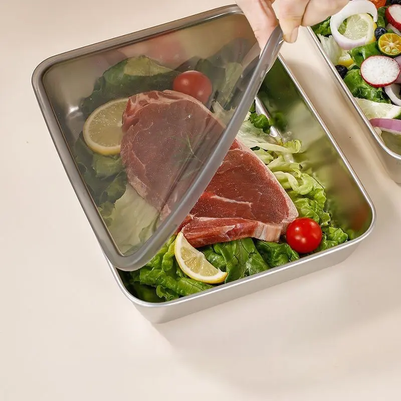 Stainless Steel Refrigerator Meat Storage Box Food Storage Containers with Lid Refrigerator Organizer Container Kitchen Storage
