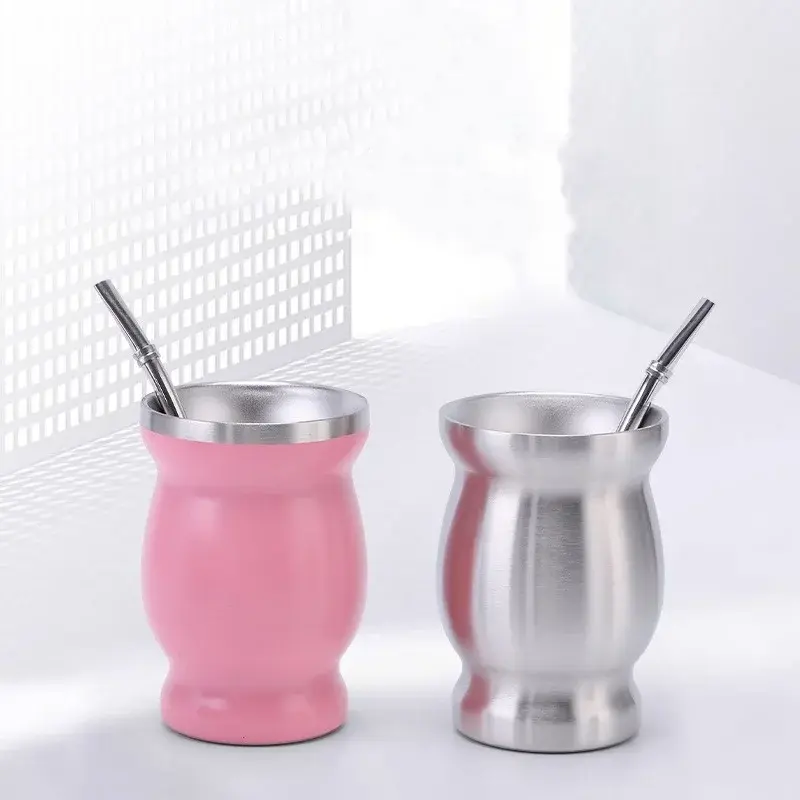 240ml Yerba Mate Cup Set Stainless Steel Includes Double Cleaning Brush Straw Anti Scalding Insulated Cup Home Teaware