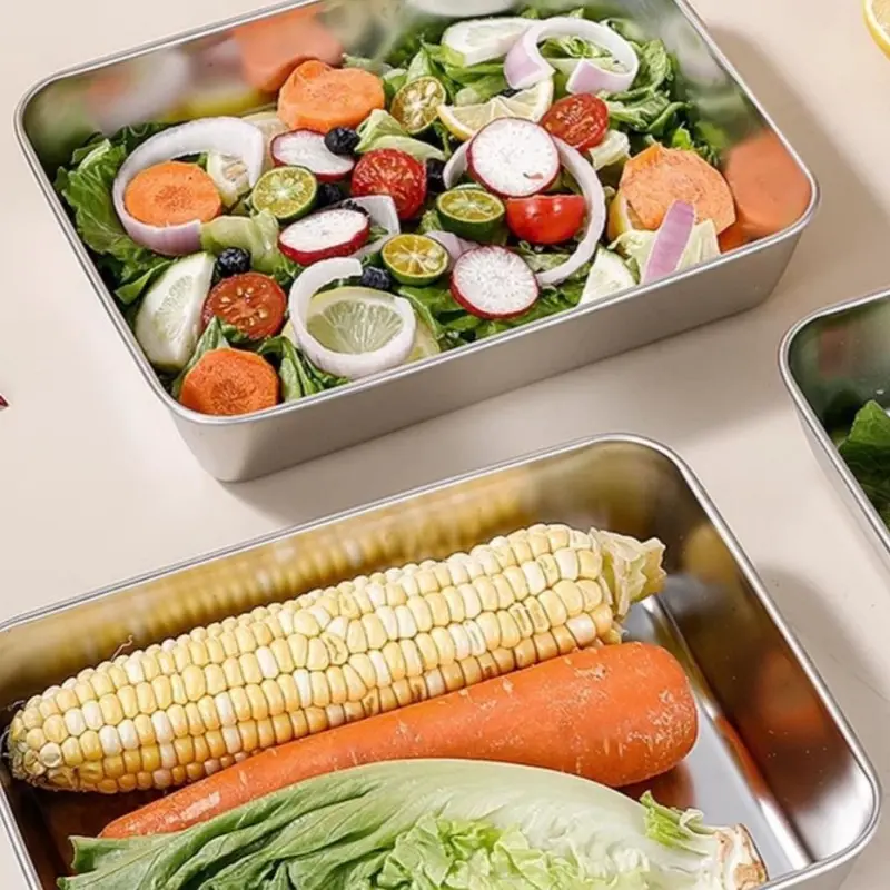 Stainless Steel Refrigerator Meat Storage Box Food Storage Containers with Lid Refrigerator Organizer Container Kitchen Storage