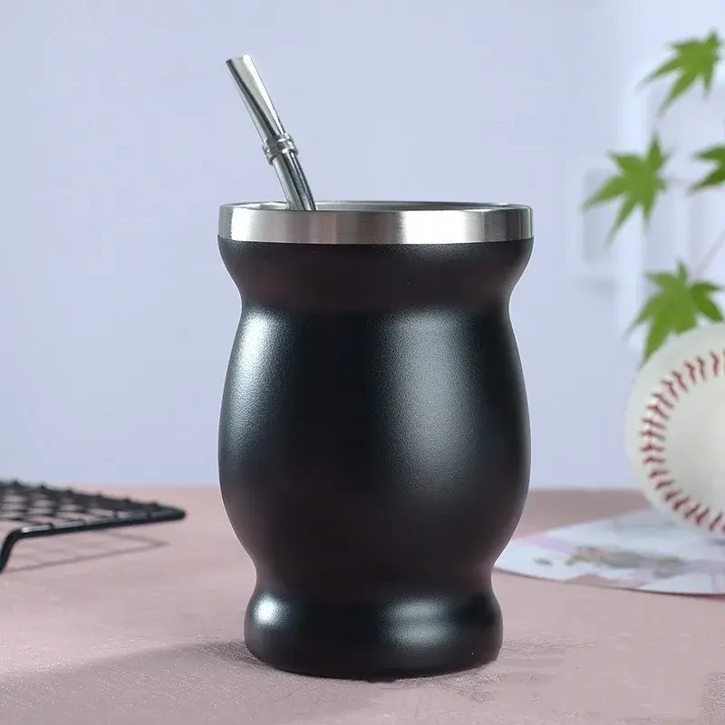 240ml Yerba Mate Cup Set Stainless Steel Includes Double Cleaning Brush Straw Anti Scalding Insulated Cup Home Teaware