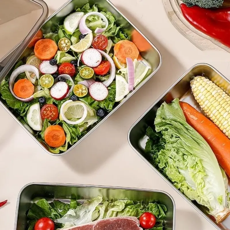 Stainless Steel Refrigerator Meat Storage Box Food Storage Containers with Lid Refrigerator Organizer Container Kitchen Storage