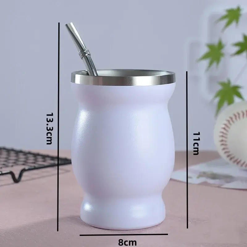 240ml Yerba Mate Cup Set Stainless Steel Includes Double Cleaning Brush Straw Anti Scalding Insulated Cup Home Teaware