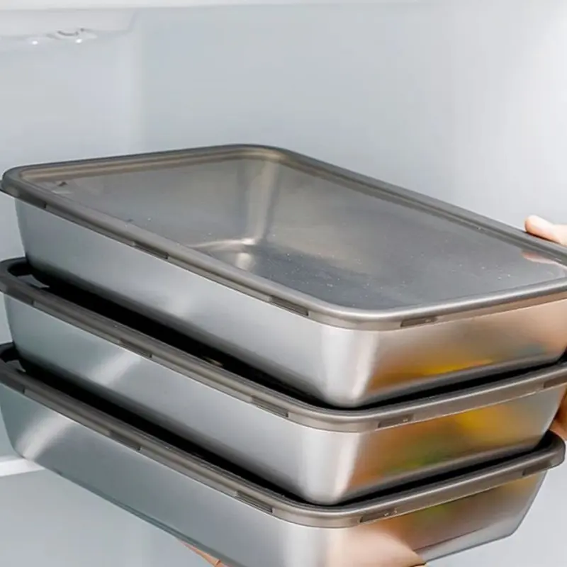 Stainless Steel Refrigerator Meat Storage Box Food Storage Containers with Lid Refrigerator Organizer Container Kitchen Storage