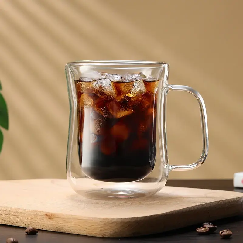 Double Wall Glass Cup Heat-resistant High Borosilicate Glass Coffee Cup with Handle Latte Espresso Tea Beer Drinkware Coffeeware
