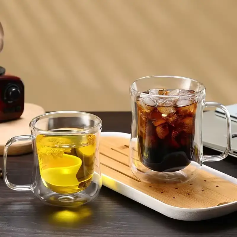 Double Wall Glass Cup Heat-resistant High Borosilicate Glass Coffee Cup with Handle Latte Espresso Tea Beer Drinkware Coffeeware