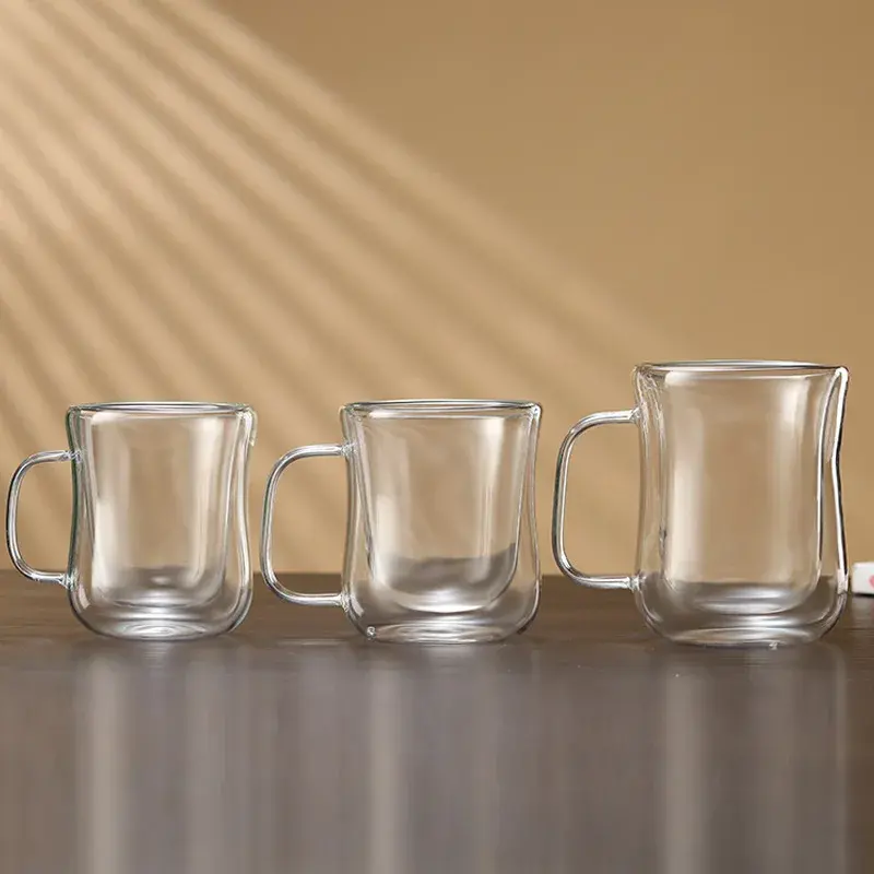 Double Wall Glass Cup Heat-resistant High Borosilicate Glass Coffee Cup with Handle Latte Espresso Tea Beer Drinkware Coffeeware